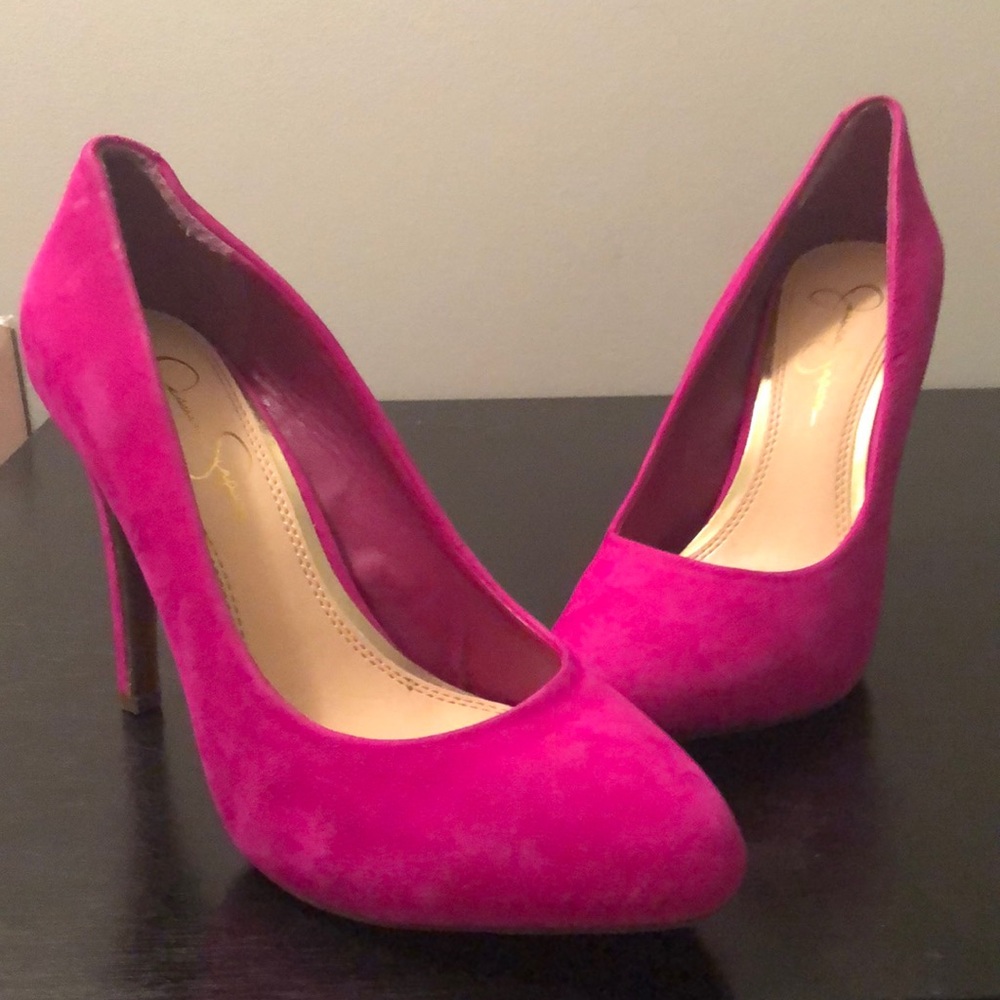 Magenta Suede Platform Heels